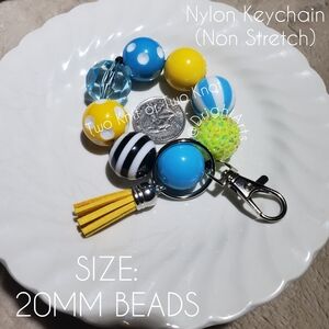 Hand Crafted Blue and Yellow Beaded Key Holder